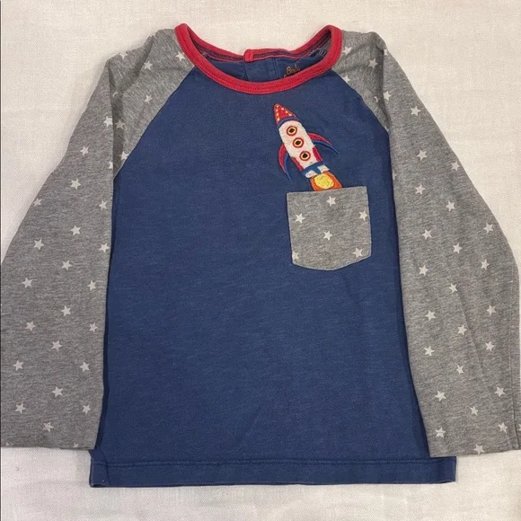Baby Boden Blue and Gray Star Rocket Long Sleeve Tee - Picture 1 of 4